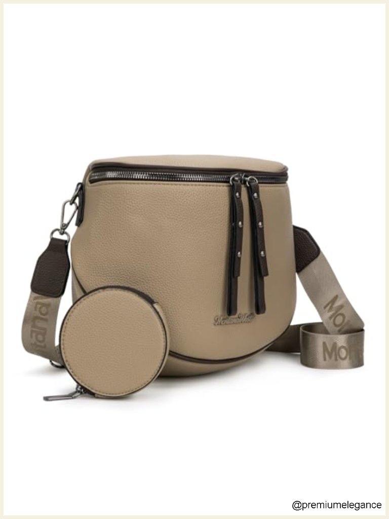 Large Vegan Leather Crossbody Bag With Coin Purse, Adjustable Strap
